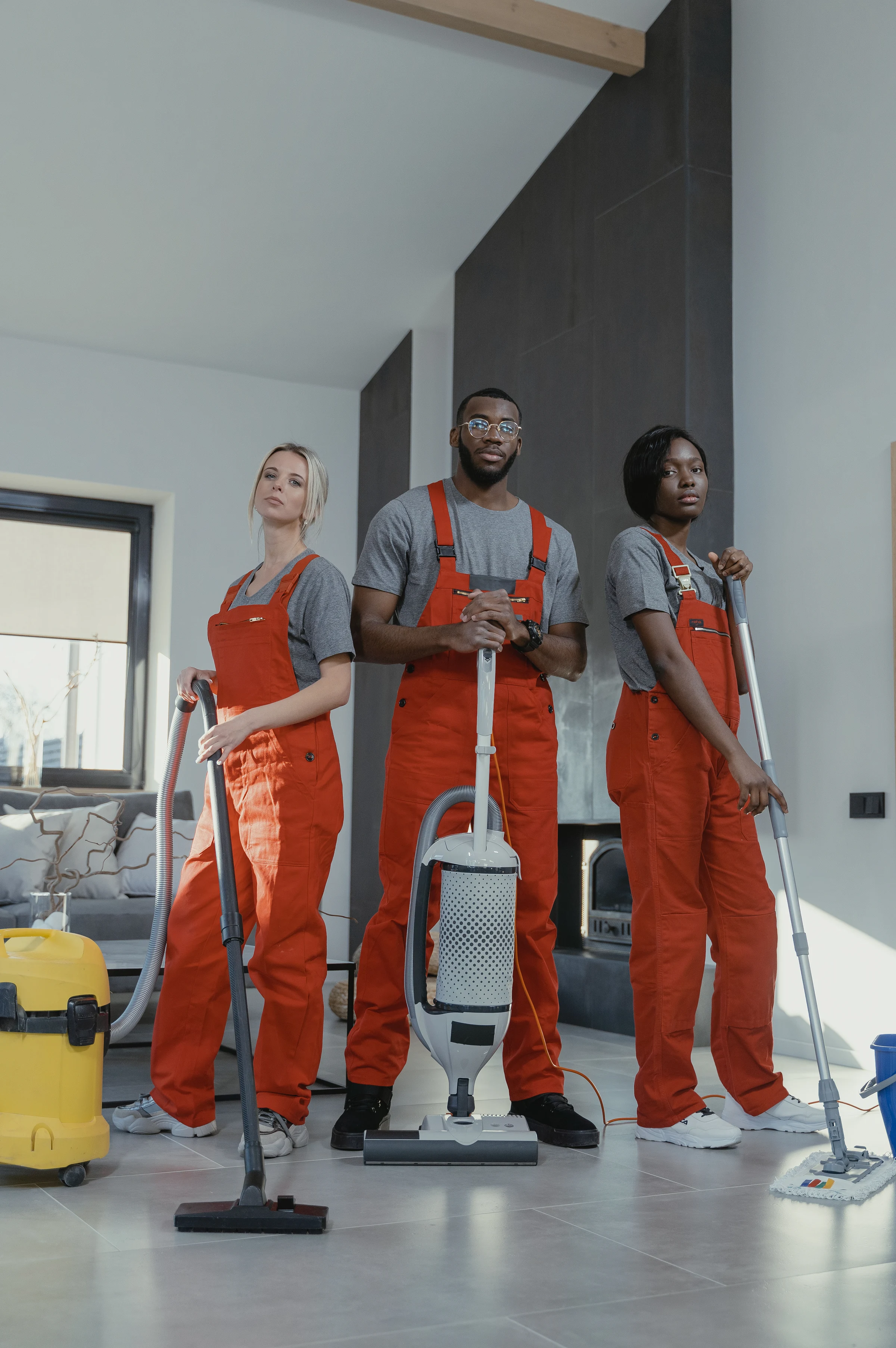 Walkthrough: a cleaner in overalls at work